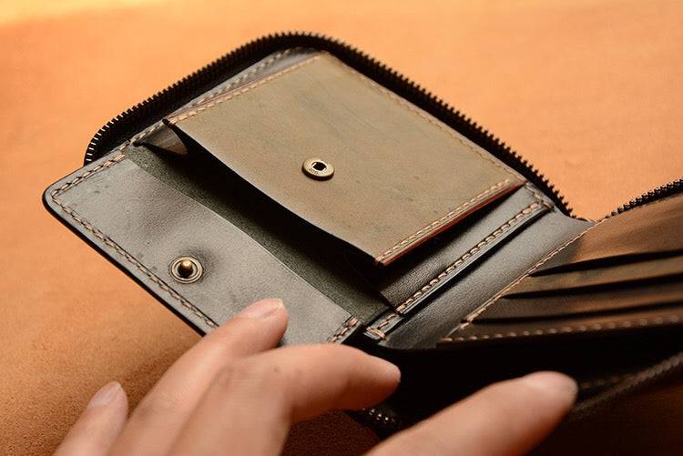 Handmade US Horween Shell Cordovan Leather Short Wallet Zip Wallets