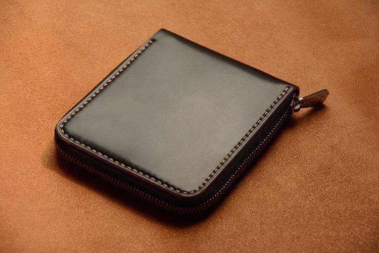 Handmade US Horween Shell Cordovan Leather Short Wallet Zip Wallets