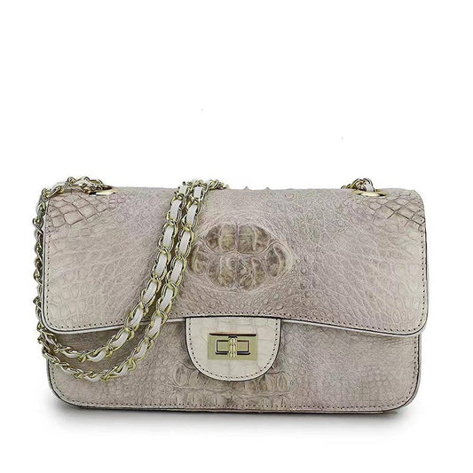 Himalaya  White Crocodile Leather Flap Chain Shoulder Bag