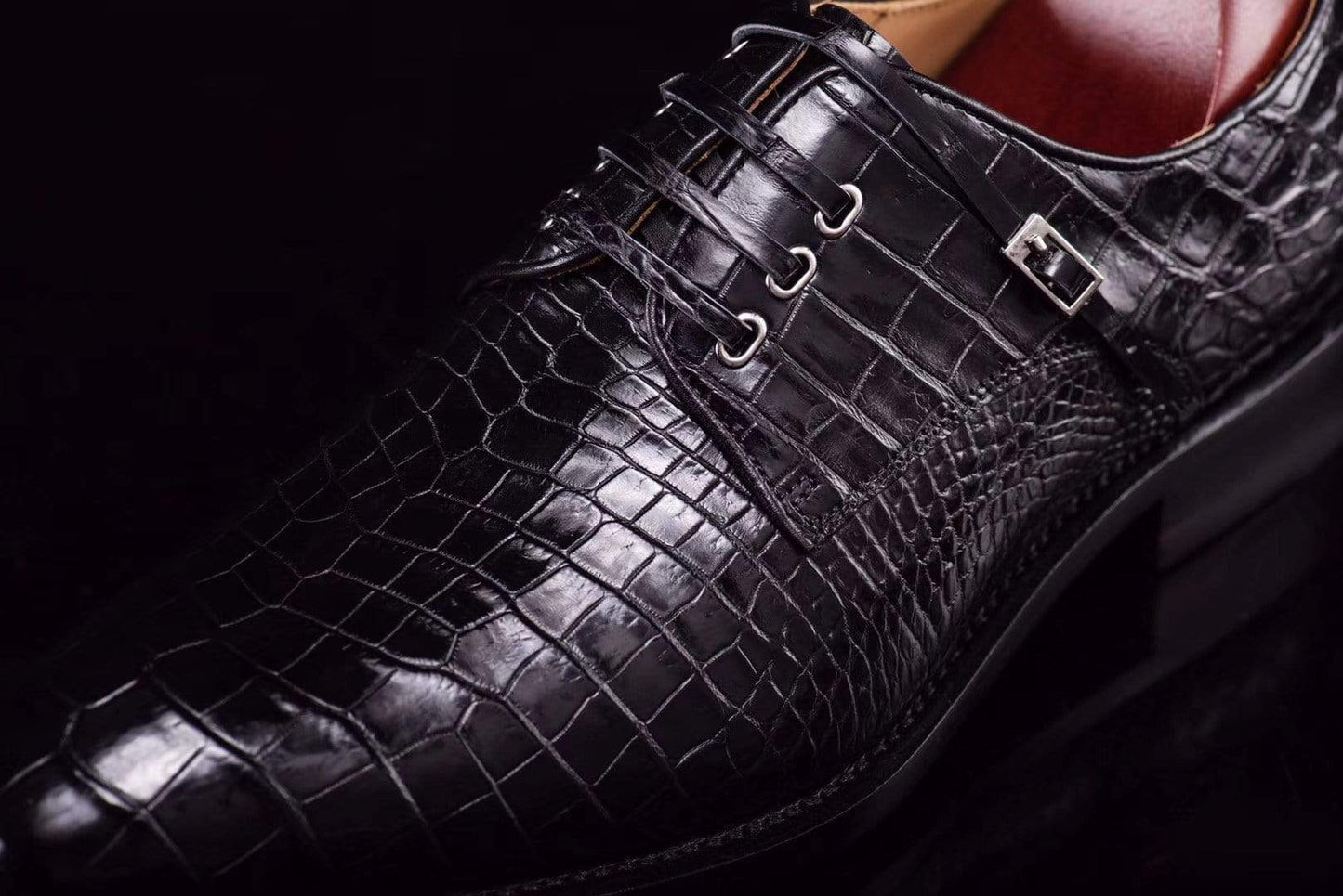 Crocodile Shoes Lace-Up Shoes In Black Crocodile Skin Leather