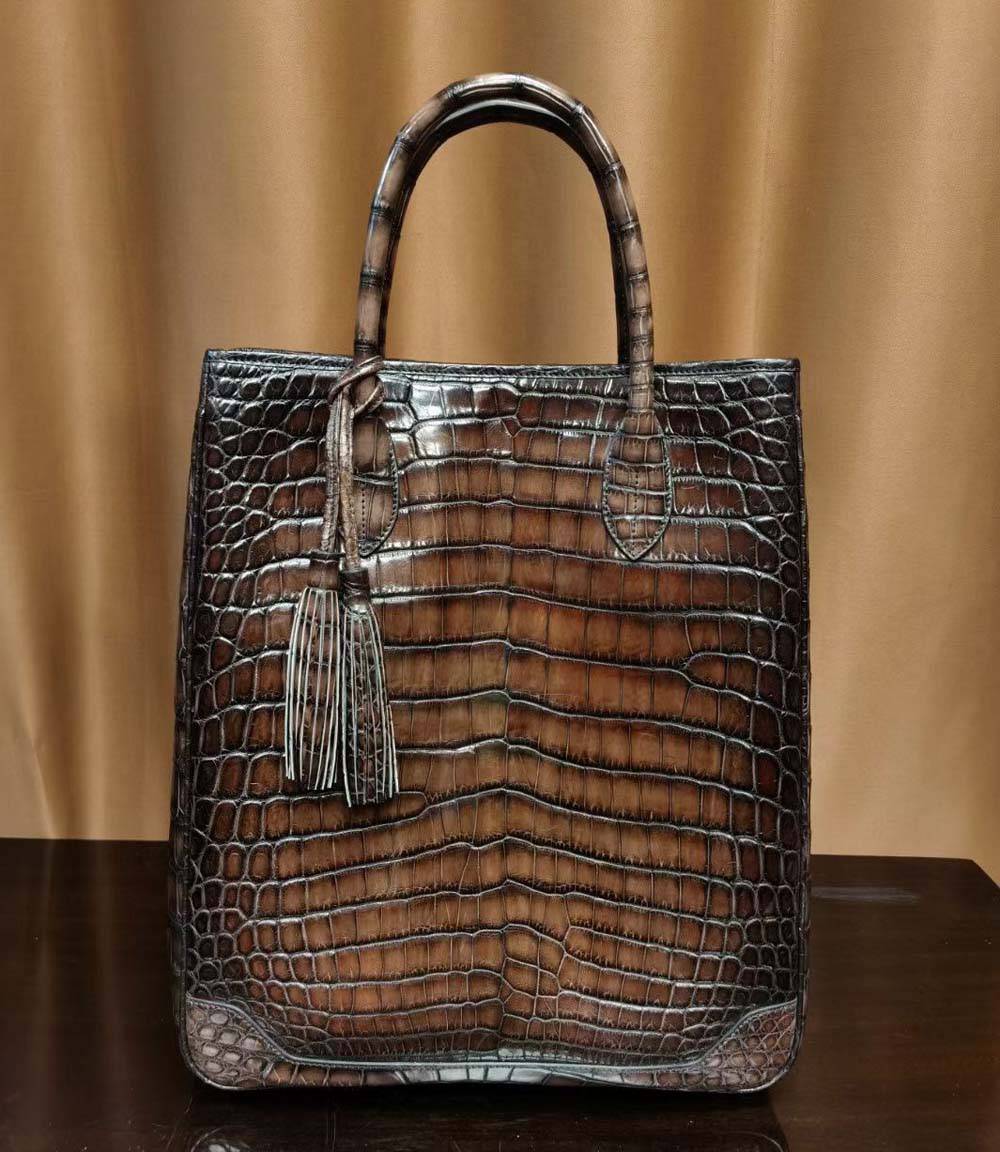 Large Crocodile Leather Laptop Business Briefcase Shopper Tote Bag