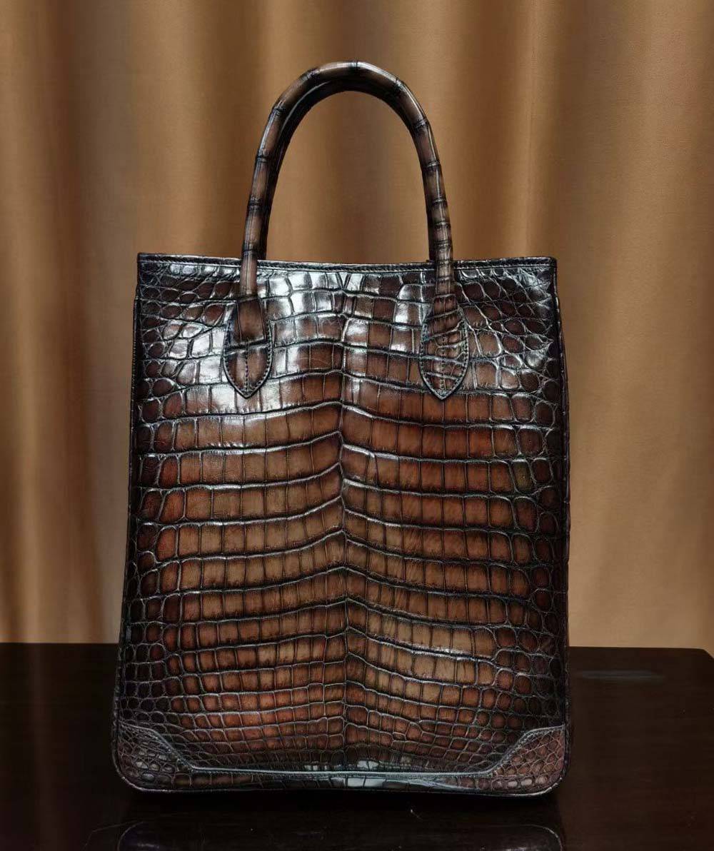 Large Crocodile Leather Laptop Business Briefcase Shopper Tote Bag