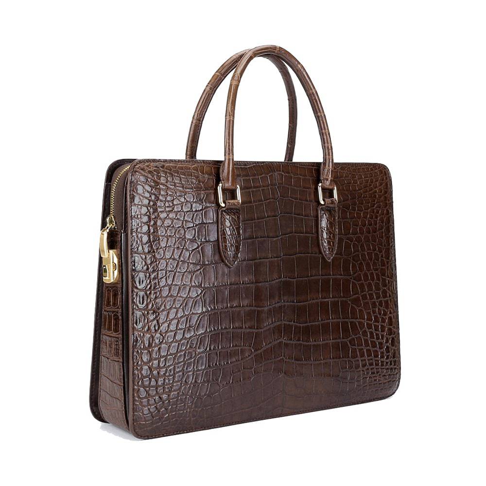 Large Crocodile Leather Laptop Business Briefcase With Password Code Lock