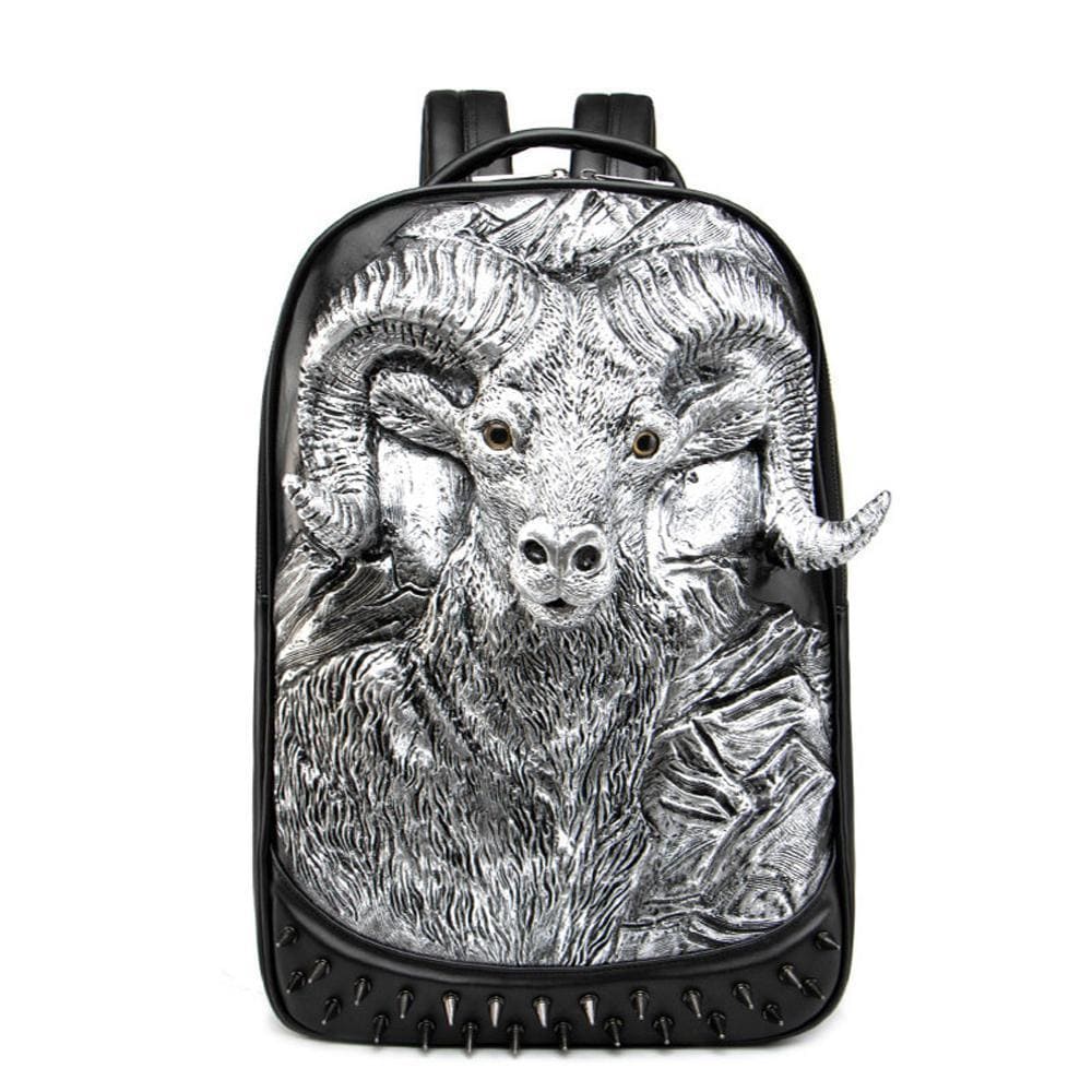 Large Studded Backpack 3D Goat Head Sculpture Backpack Laptop Travelling Rucksack Bag