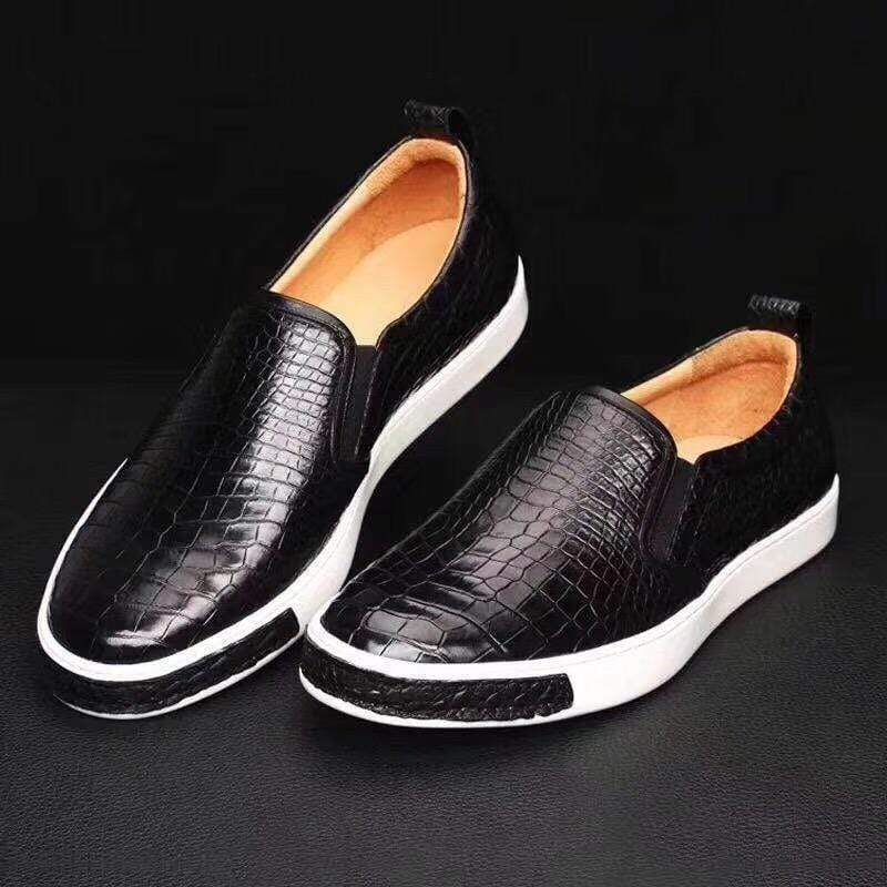 Crocodile Shoes Men Crocodile Leather Driving Shoes  Slip on Platform Loafers Working Shoes