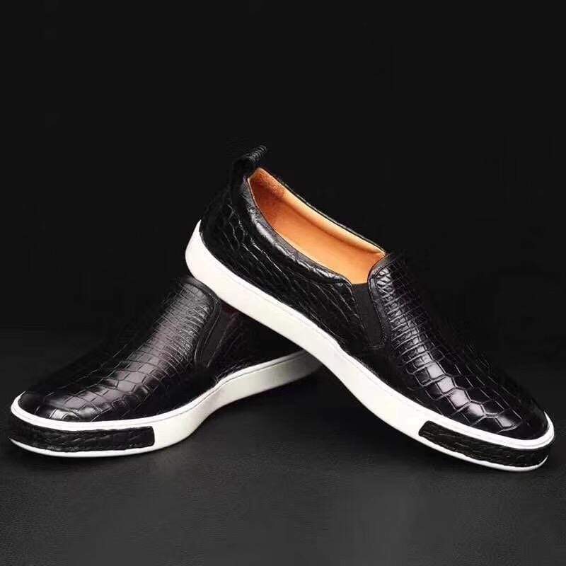 Crocodile Shoes Men Crocodile Leather Driving Shoes  Slip on Platform Loafers Working Shoes