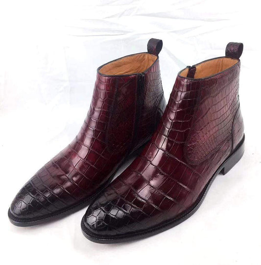 Mens Boots ,Crocodile Boots , Mens Vintage Crocodile Leather Side Zip Ankle Boots