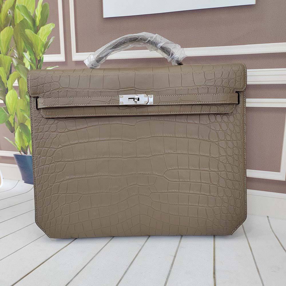 Matt Genuine Crocodile Leather Briefcase Karki