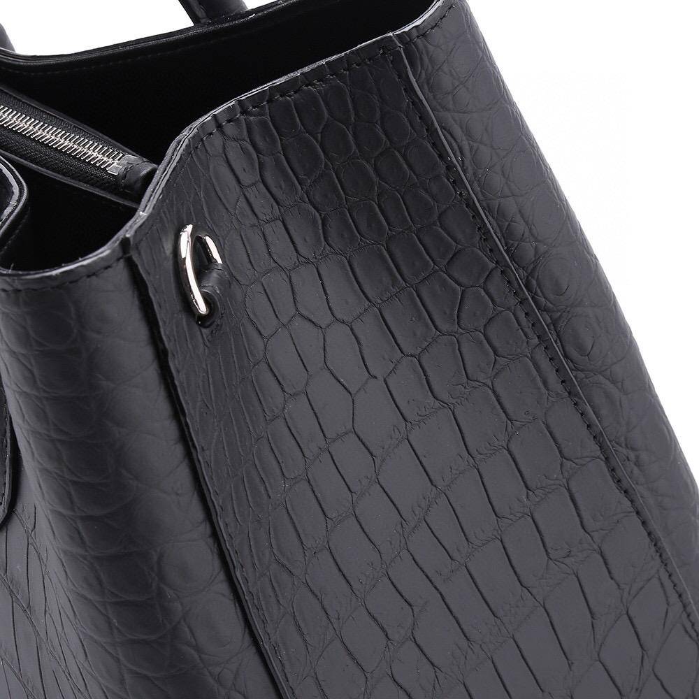 Matt Genuine Crocodile Leather Top Handle Satchel Handbag Shoulder Bag Tote Purse 33cm Black