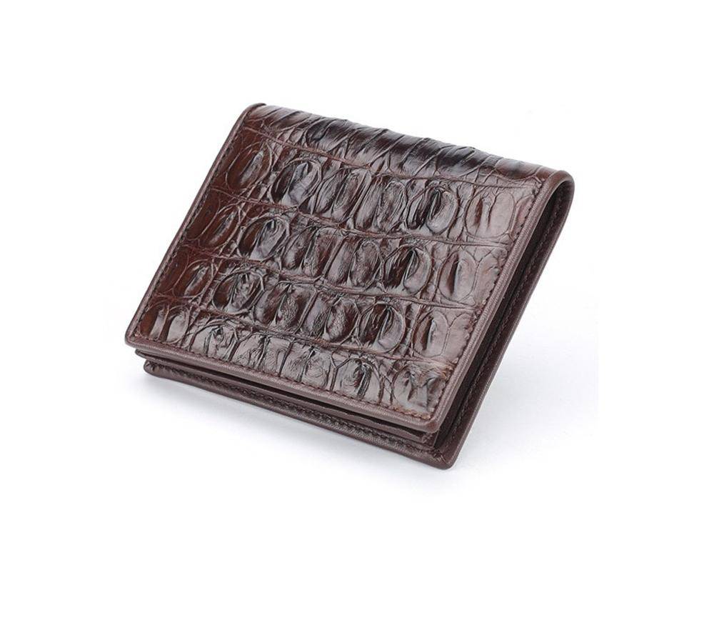 Men Bifold Leather Wallet- Genuine Crocodile Leather Tail Bone Leather