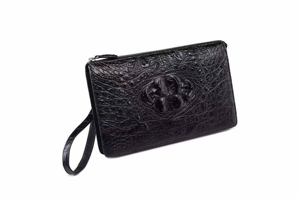 Portafoglio lungo da uomo business in pelle di coccodrillo color verde scuro con zip, preordine, portafoglio clutch, porta carte di credito, verde scuro