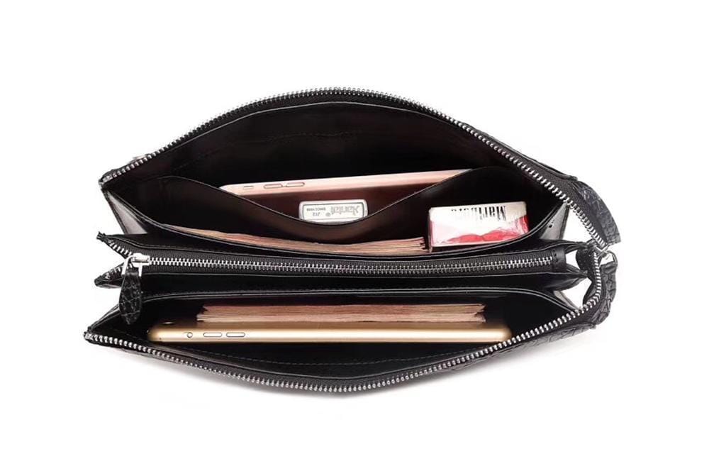 alt
Preordine Portafoglio lungo da uomo business verde scuro in pelle effetto coccodrillo con zip, portafoglio pochette, portacarte di credito verde scuro