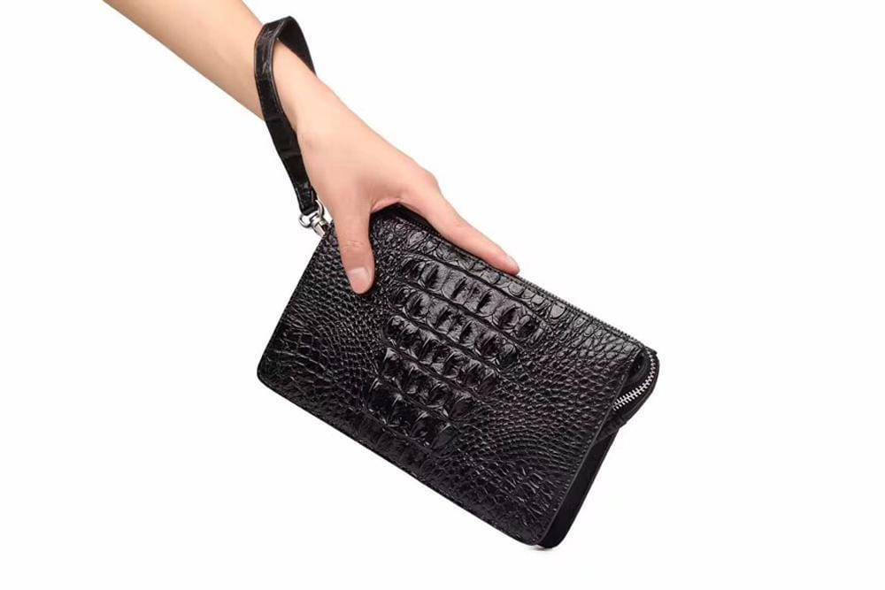 Men's Business Crocodile Bone Leather Zip Clutch Wallet Purse Credit Card Holder Small Size