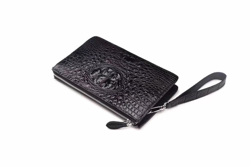 Men's Business Crocodile Bone Leather Zip Clutch Wallet Purse Credit Card Holder Small Size