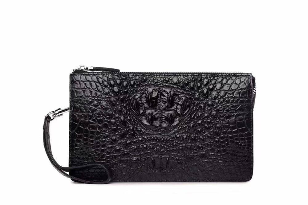 Men's Business Crocodile Bone Leather Zip Clutch Wallet Purse Credit Card Holder Small Size