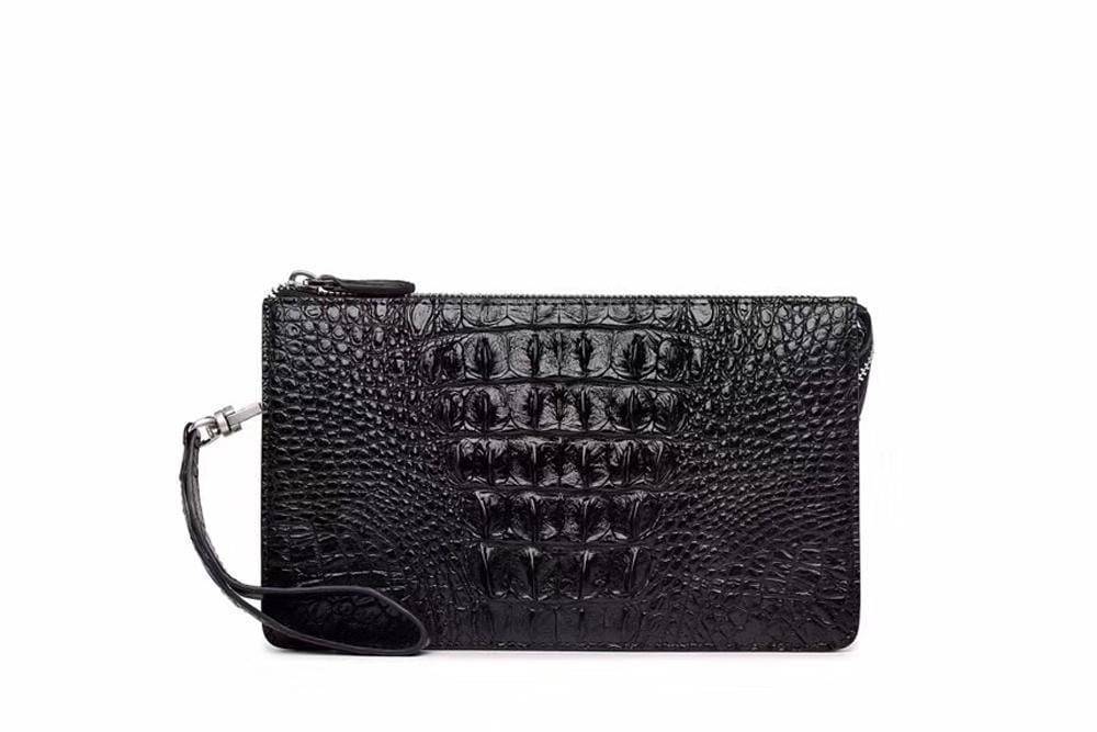 Men's Business Crocodile Bone Leather Zip Clutch Wallet Purse Credit Card Holder Small Size