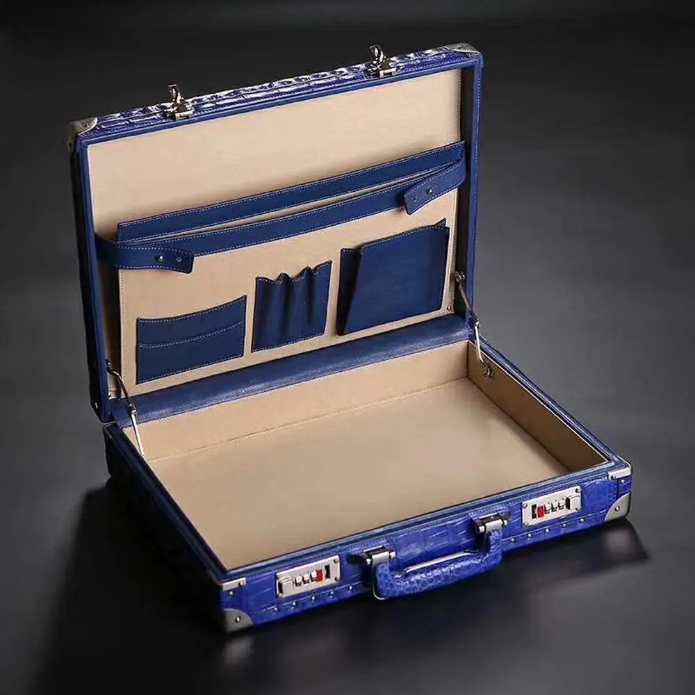 Preorder Men's Crocodile Skin Leather Large Black Business Professional Attache Travel Case