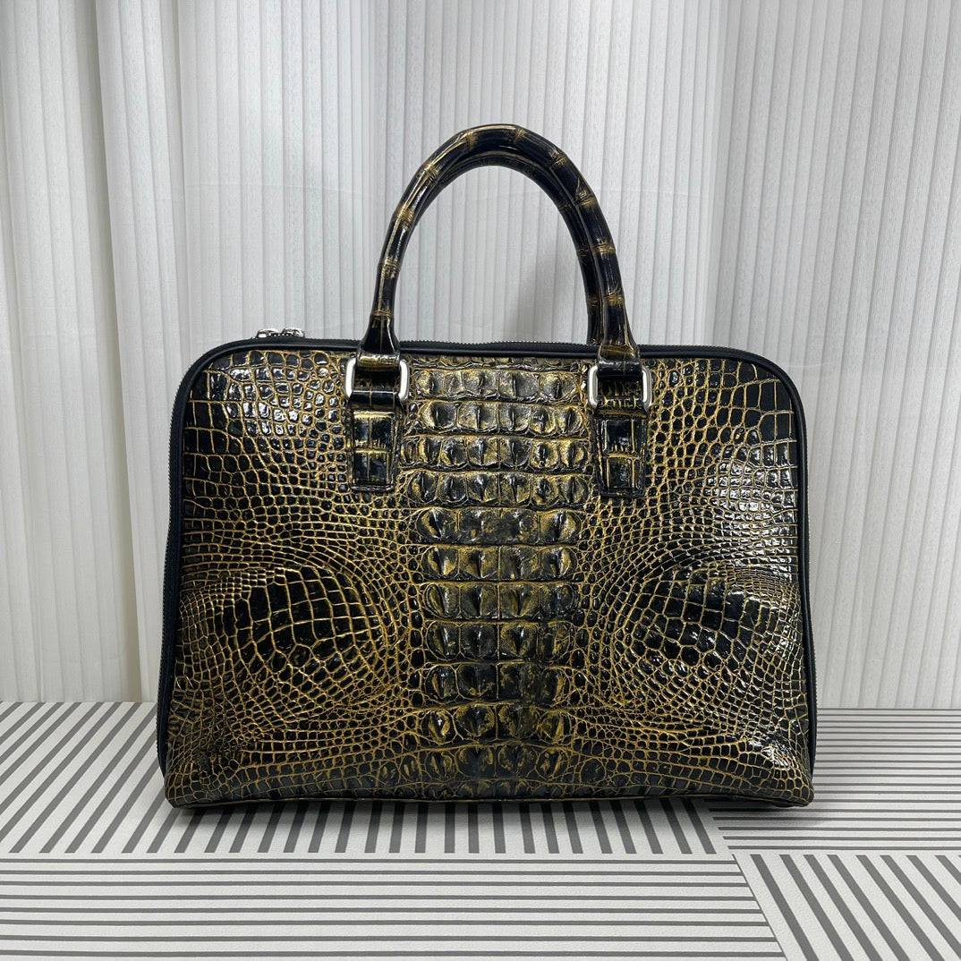 Men's Crocodile Leather Briefcase Gold