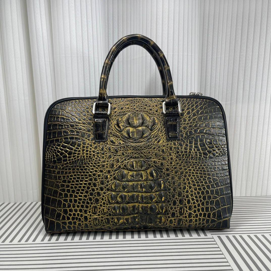 Men's Crocodile Leather Briefcase Gold