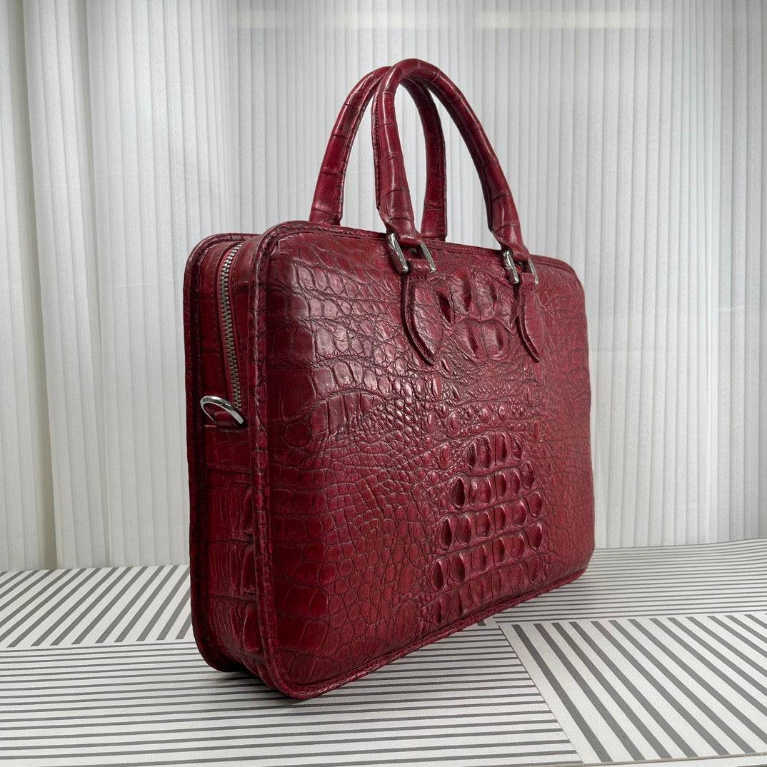 Men's Valigetta in pelle di coccodrillo rossa e marrone