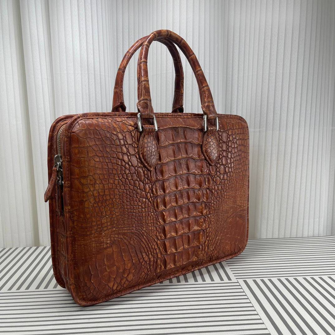 Men's Crocodile Leather Briefcase Red & Brown