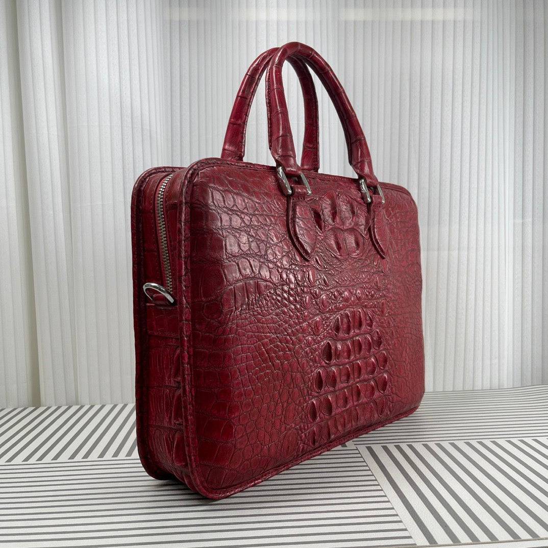 Men's Crocodile Leather Briefcase Red & Brown