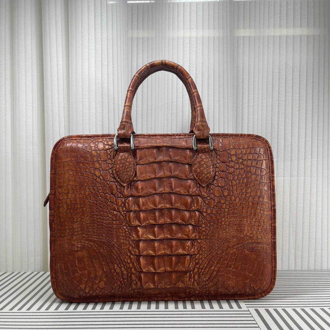 Men's Crocodile Leather Briefcase Red & Brown