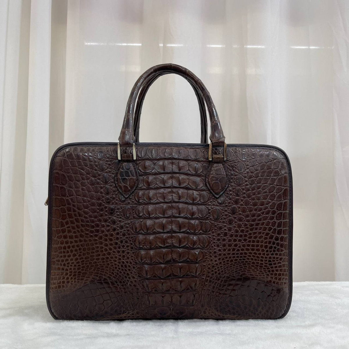 Men's Crocodile Leather Large Double Zipper  Briefcase
