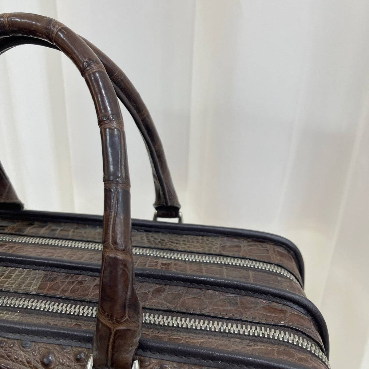 Men's Crocodile Leather Large Double Zipper  Briefcase