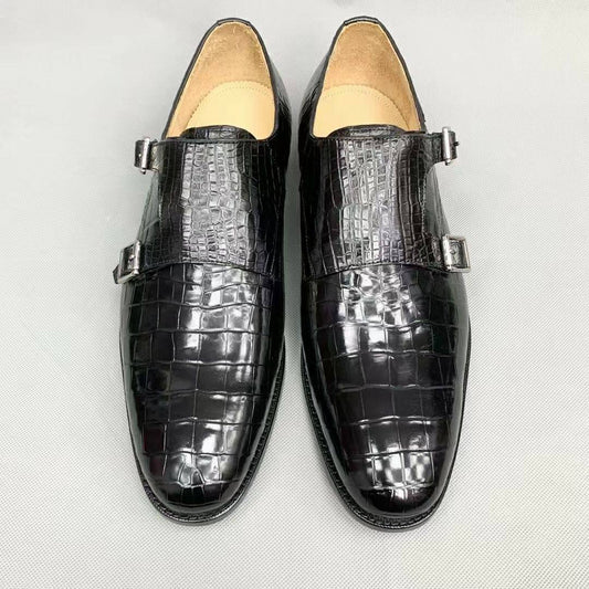 Crocodile Shoes Men's Crocodile Leather Monk Strap Business Dress Shoes