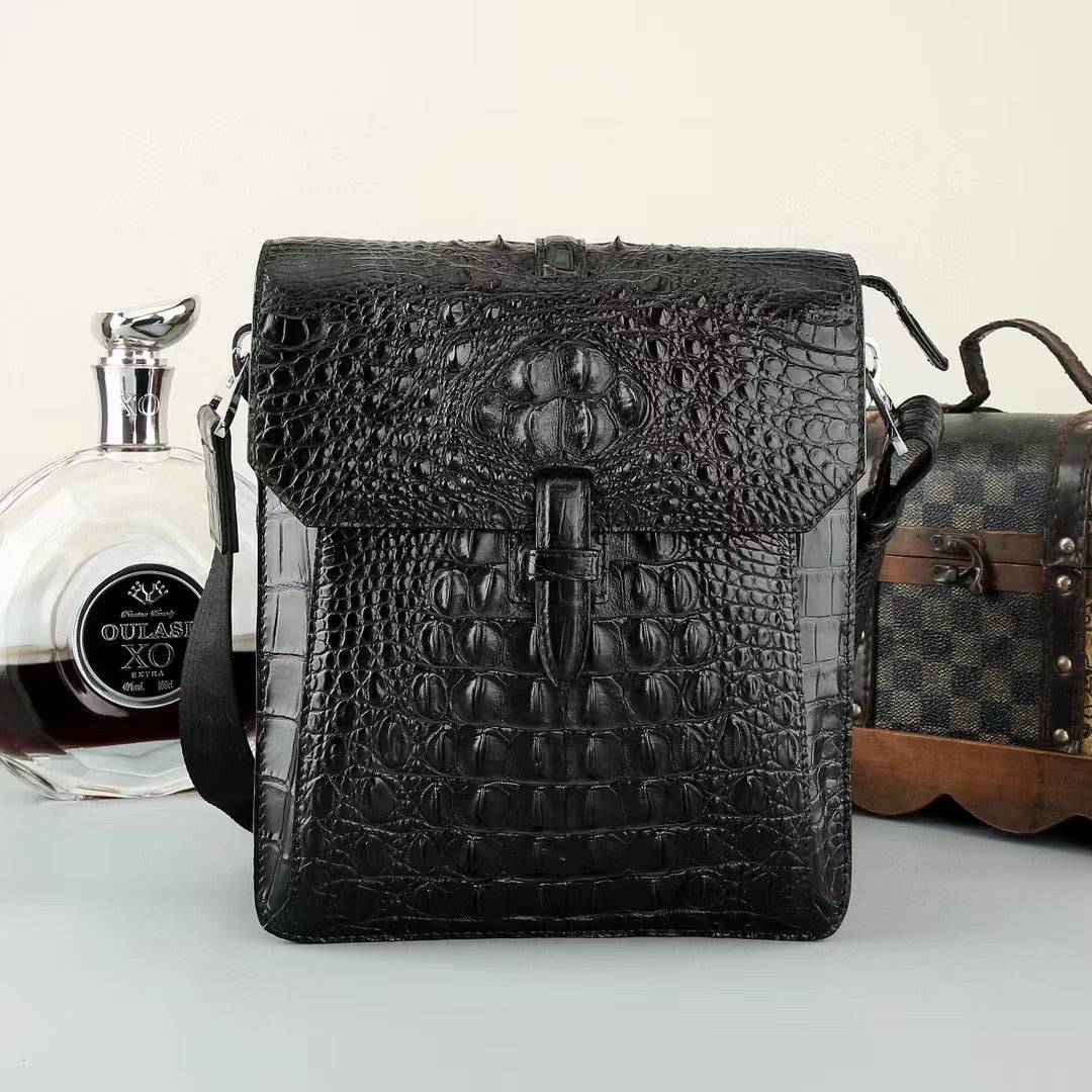 Men's Genuine Crocodile Leather Flap Cross Body Shoulder Bag