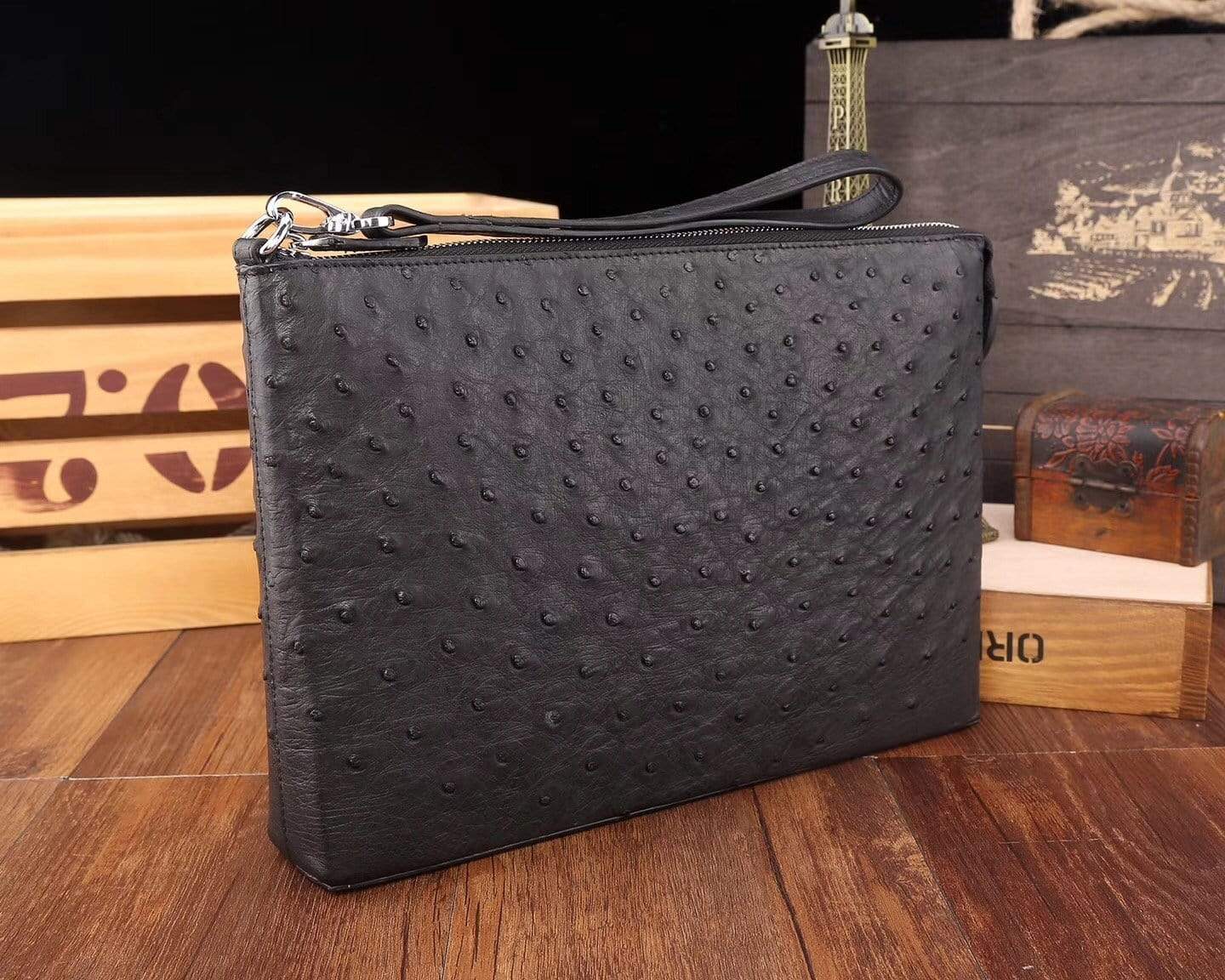 Men's Genuine Ostrich Leather Clutch Bag