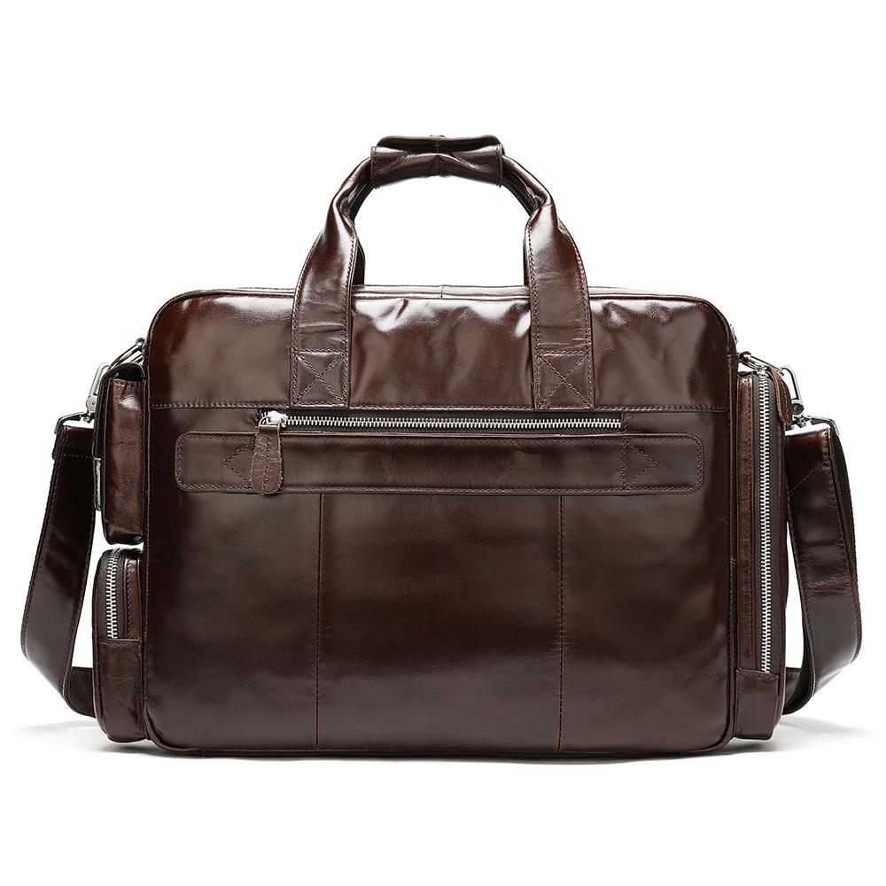 Men's Leather Briefcase Messenger Bag 14 Inch Laptop Shoulder Bag Large Volumn Business Briefcase With Trolley Belt