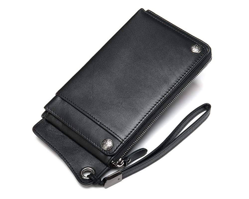 Men's Long Wallet Zipper Mobile Phone Bag Soft Leather Business Casual  Strap Bag