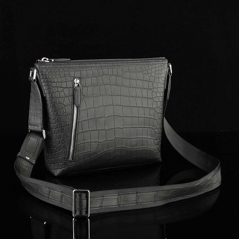 Men's Matt Genuine Crocodile Leather  Cross Body Messenger Bag