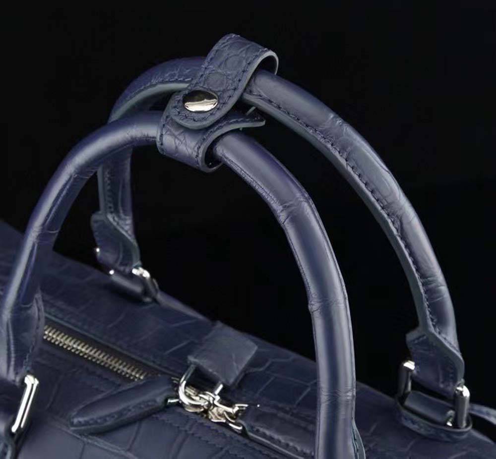 Borsa da viaggio duffel in vera pelle di coccodrillo da uomo, blu scuro