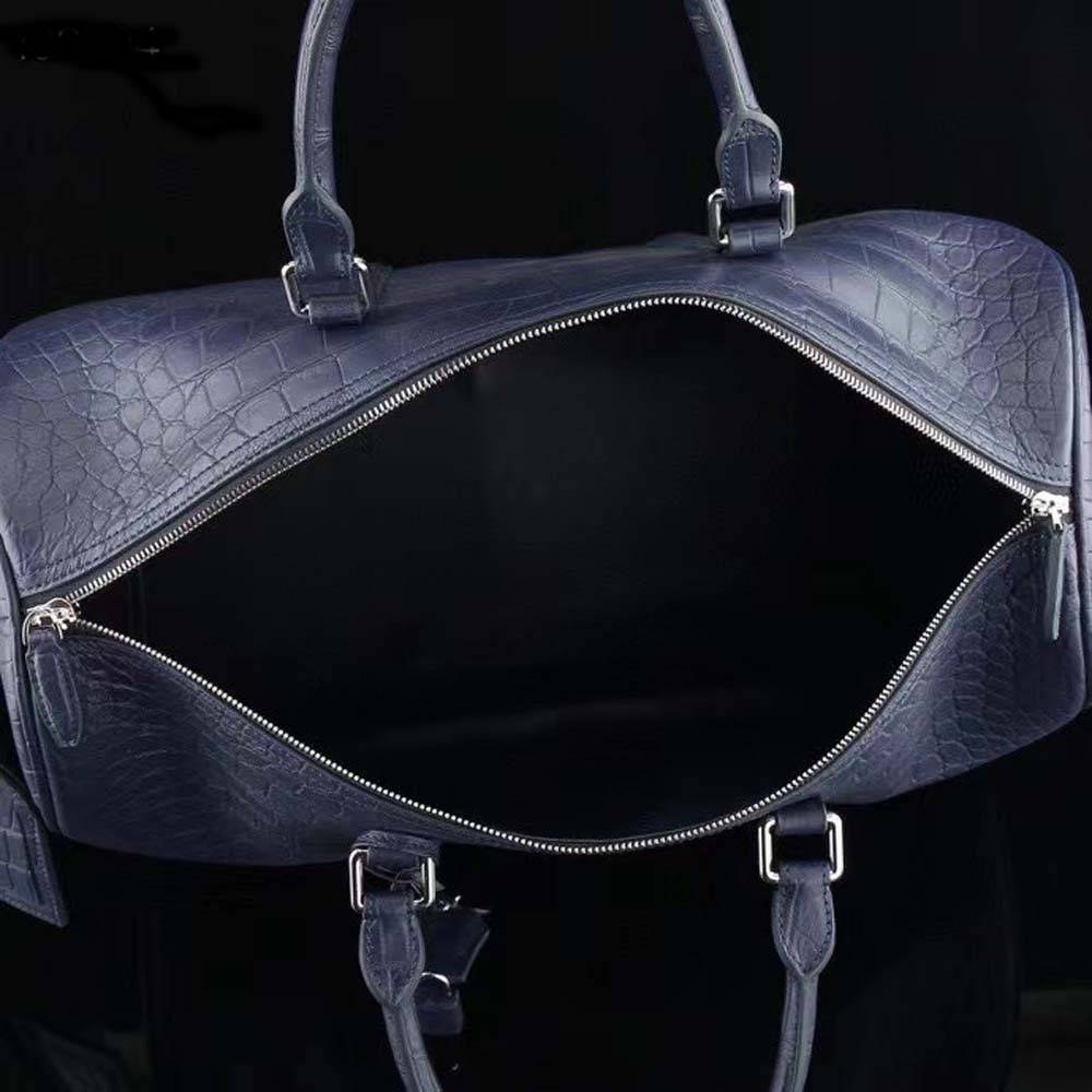 Borsa da viaggio duffel da uomo in vera pelle di coccodrillo opaca blu scuro