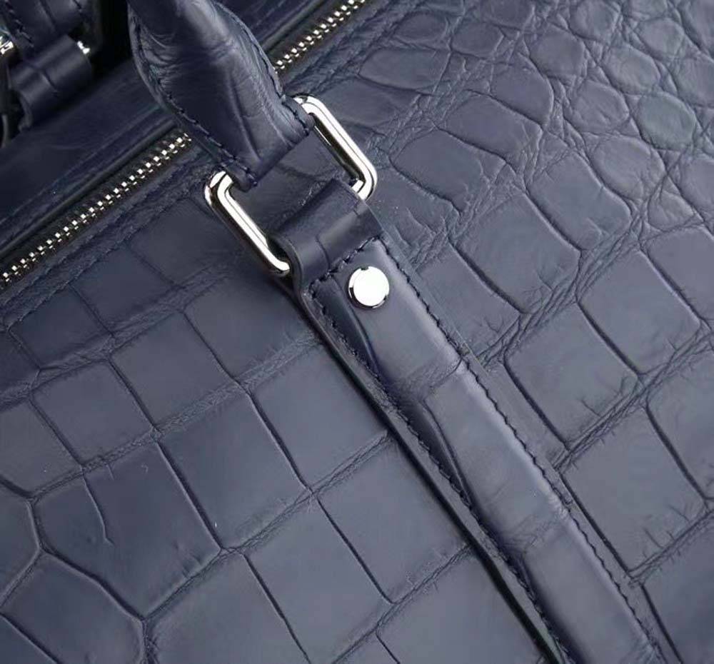 Borsa da viaggio duffel da uomo in vera pelle di coccodrillo, blu scuro