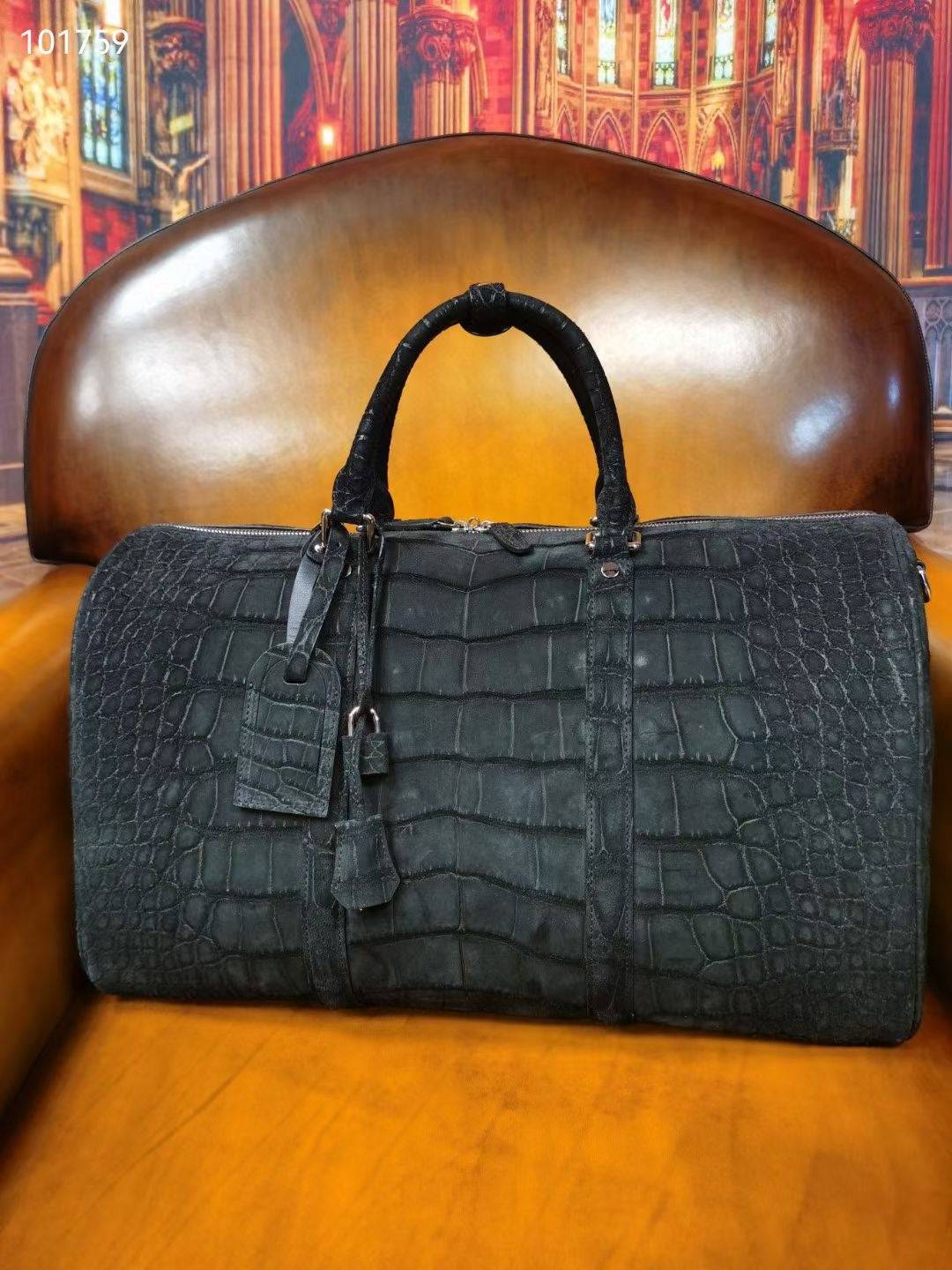 Túi du lịch duffle lớn bằng da nubuck vân cá sấu cho nam