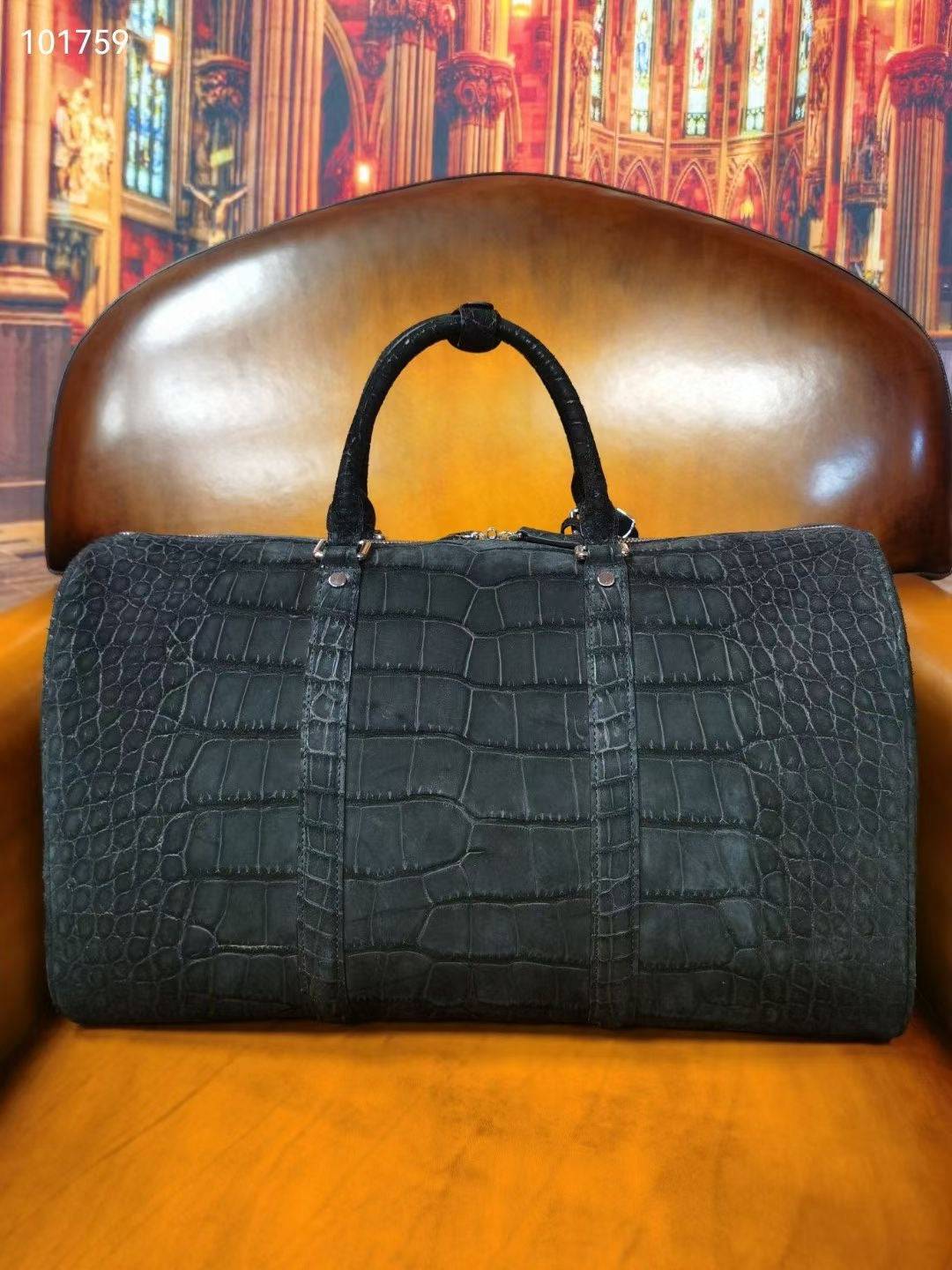 Túi du lịch duffle lớn bằng da nubuck vân cá sấu cho nam