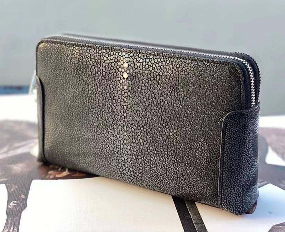 Men'sPearl Stingray Leather Business Double Code Lock Wallet With Wrist Strap Clutch Bag