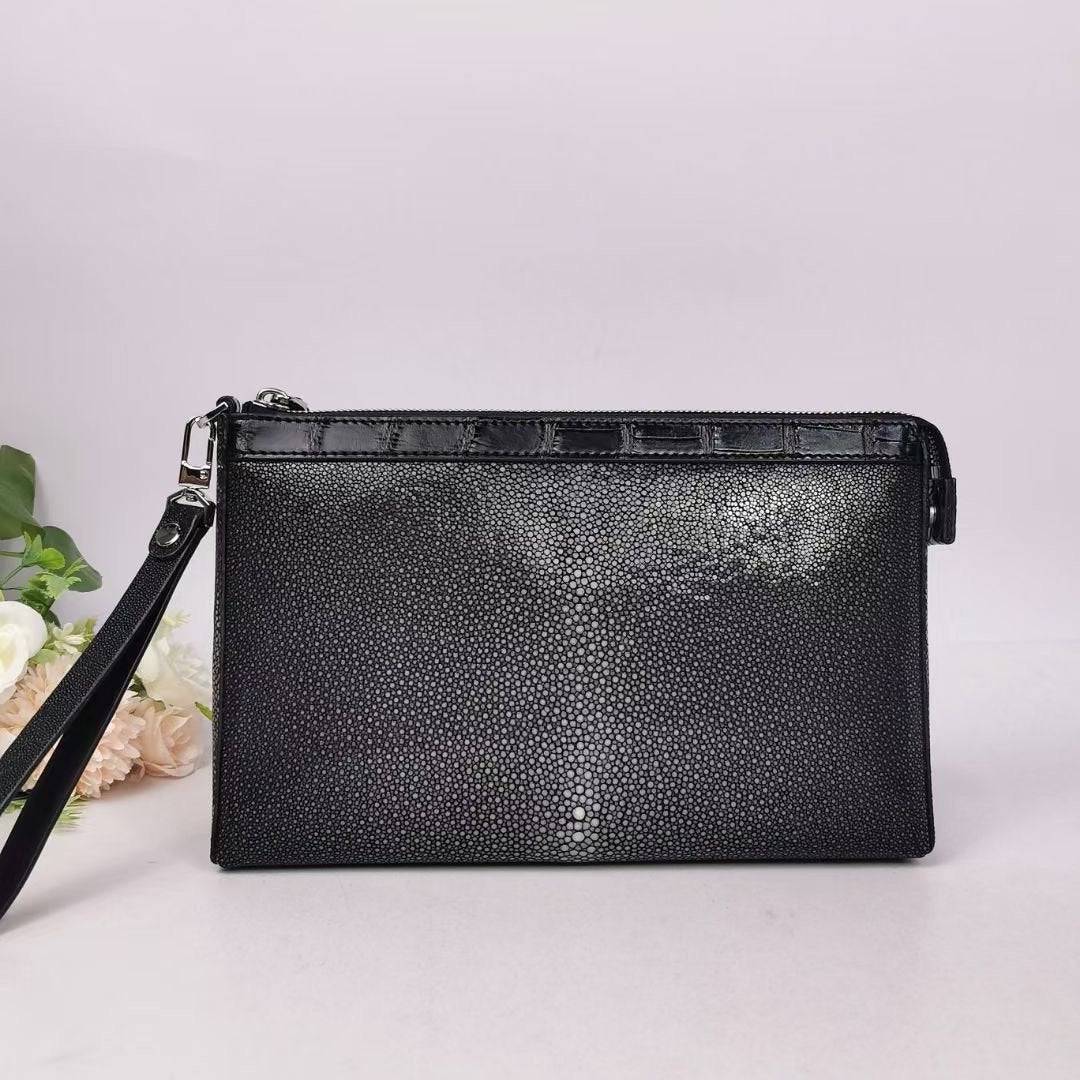 Men'sPearl Stingray Leather Business Wallet With Wrist Strap Clutch Bag