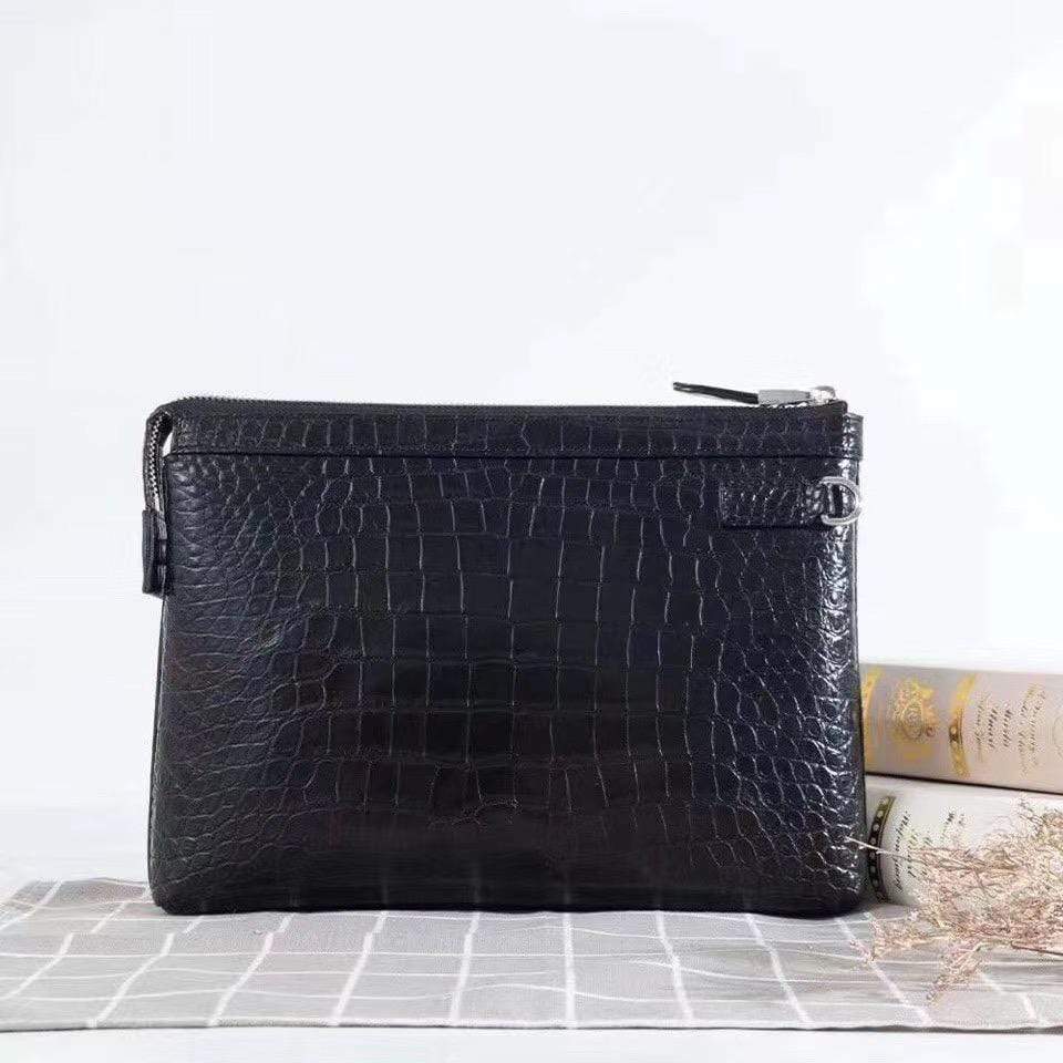 Mens Black Crocodile Leather Hand Carry Envelope Clutch Bag