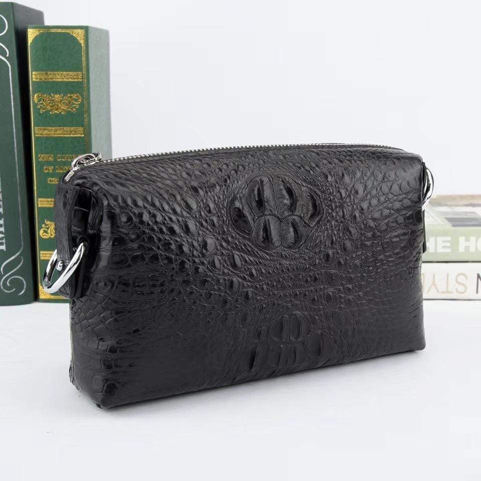 Mens Black Crocodile Leather  Handy Clutch Bag