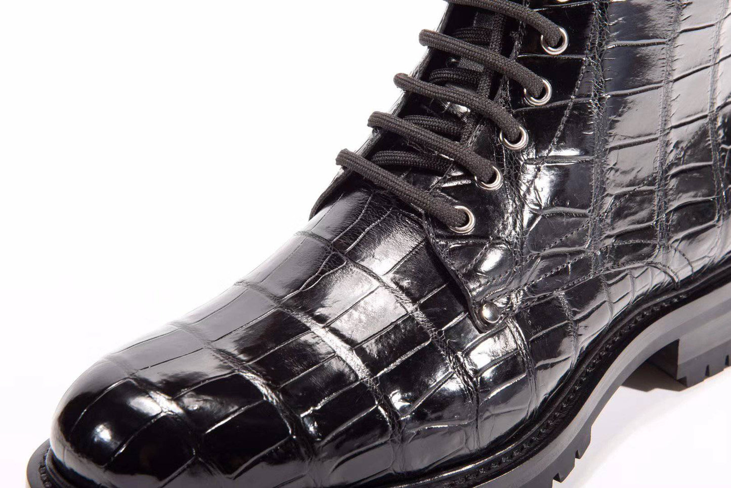 Crocodile Shoes Mens Boots Genuine Crocodile Skin Leather High-top Lace Up  Anti-Slip Boot Black