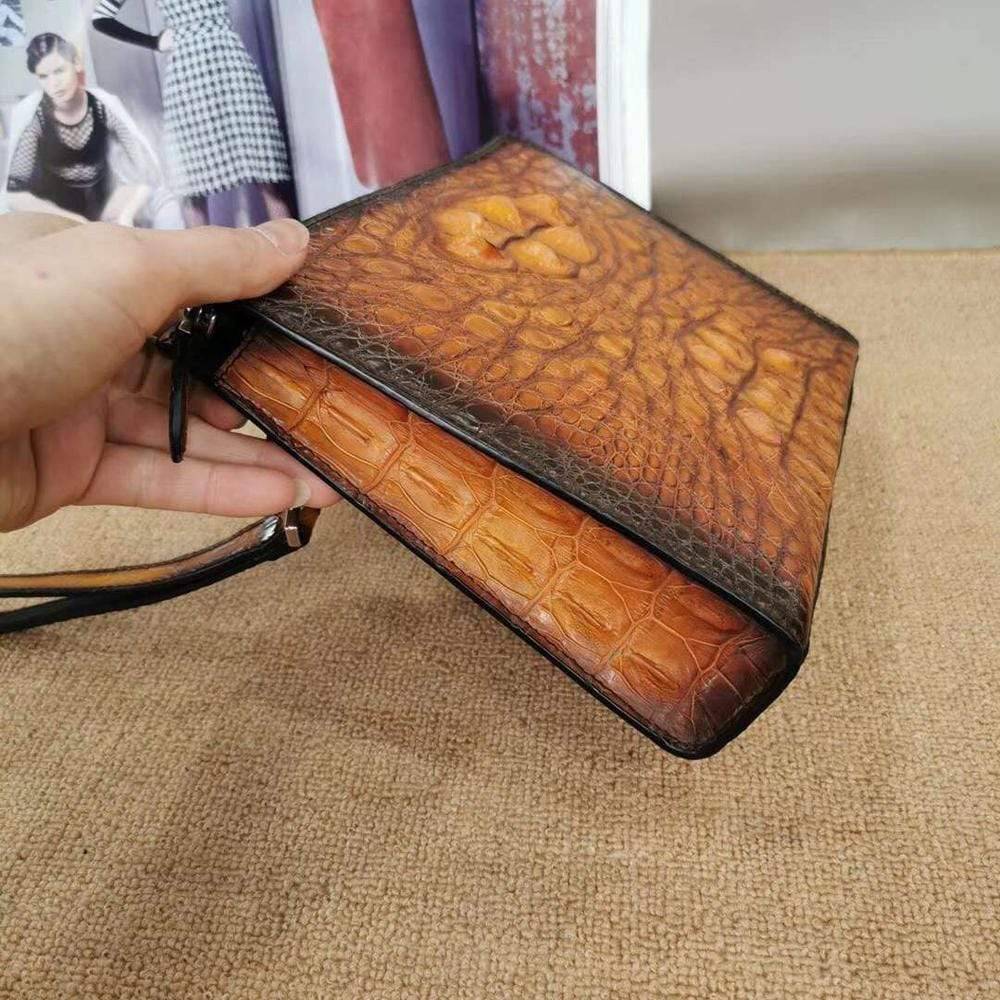 Mens Classic Vintage Genuine Crocodile Leather Zip Clutch Bag