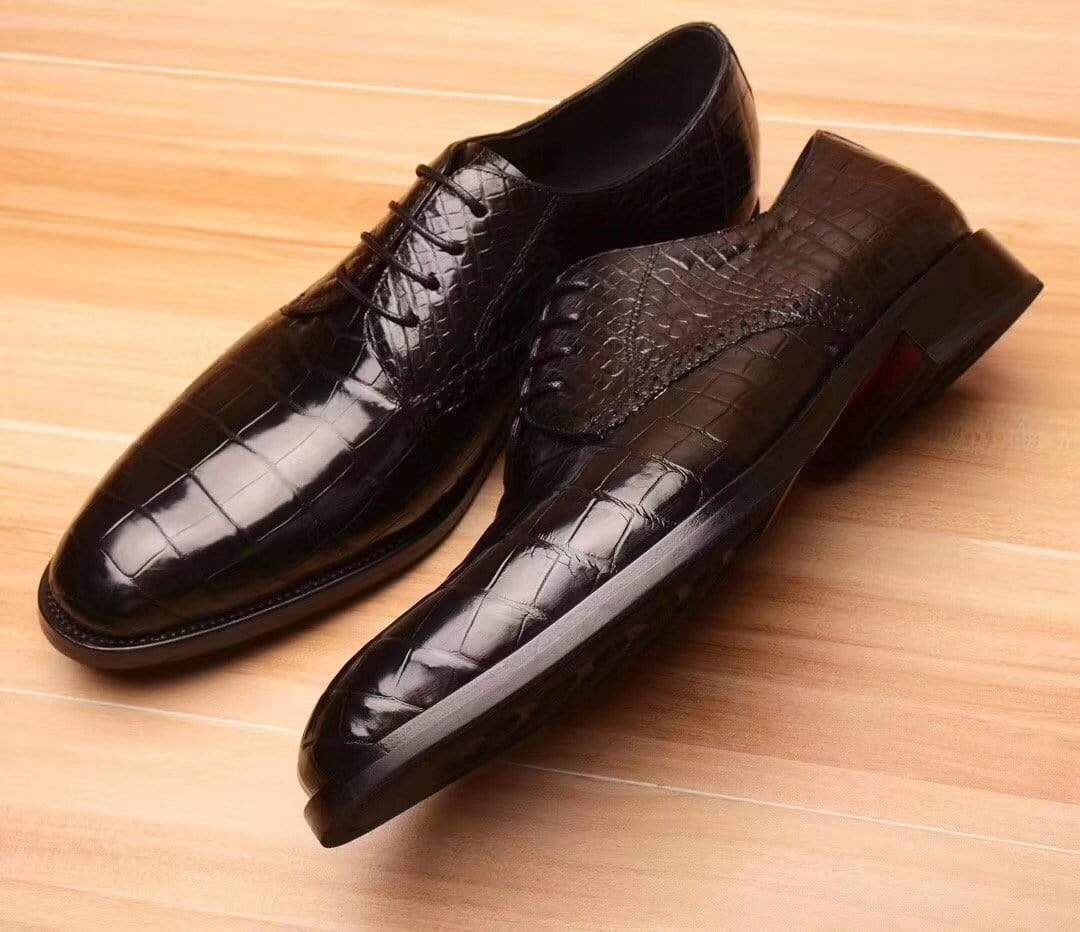 Crocodile Shoes Mens Crocodile  Leather Derby Lace Up Shoes