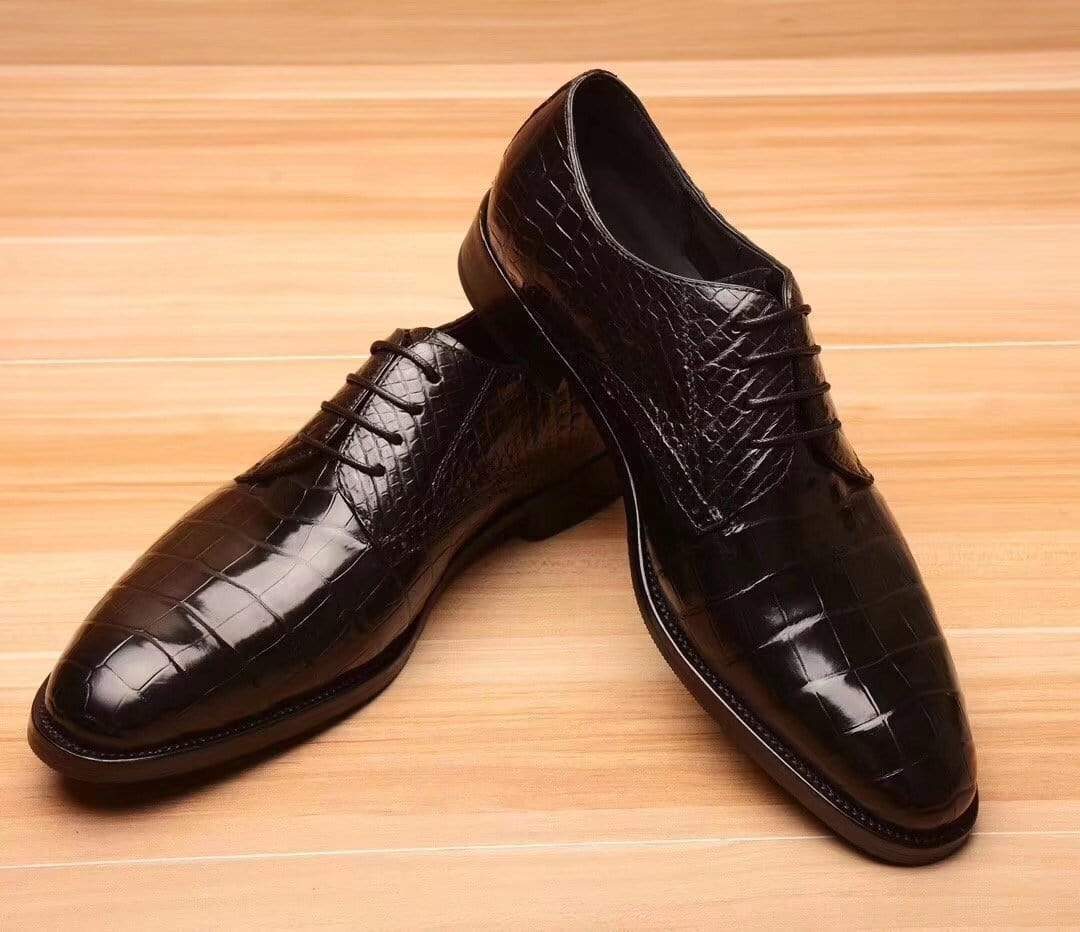 Crocodile Shoes Mens Crocodile  Leather Derby Lace Up Shoes