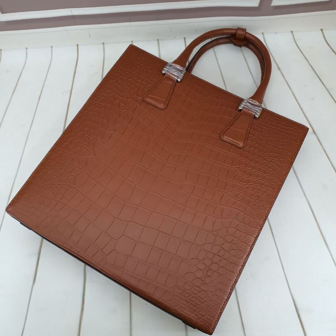 Mens Crocodile Leather Vertical Briefcase