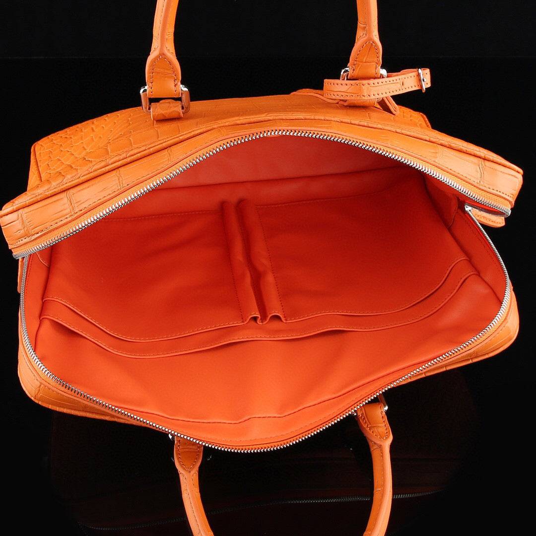 Borsa da viaggio duffel da uomo in pelle di coccodrillo arancione